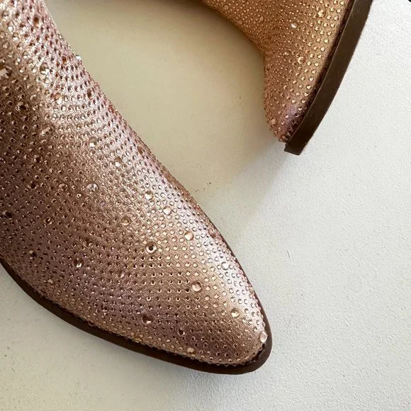 NEW🔥 Rose Gold Rhinestone Cowboy Cowgirl Western Ankle Booties Boots Block Heel - Picture 6 of 7